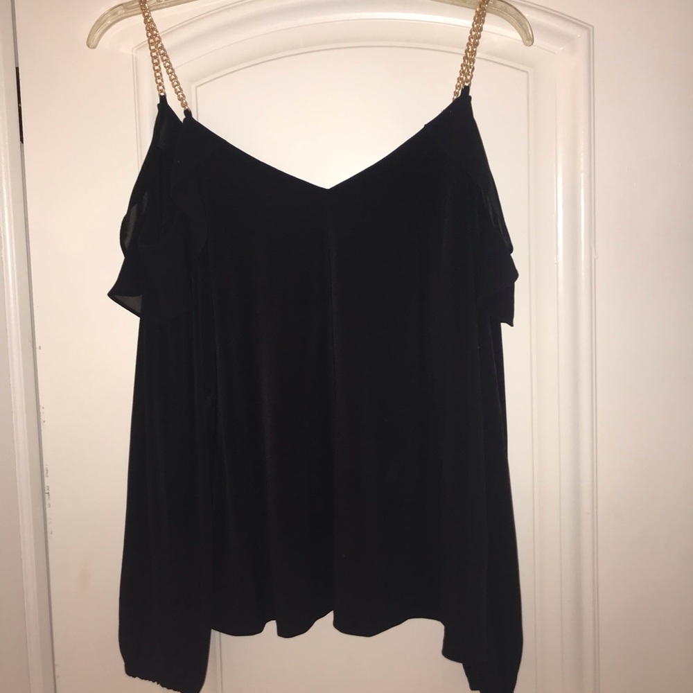 Michael Kors Black Gold Chain Cold Shoulder Top XL